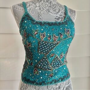Embellished Teal Beaded Women's Top